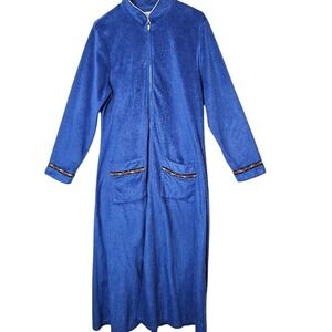 Lanz of Salzburg‎ Tyrolean Trim Fleece Zip Front Robe M Blue Cottagecore